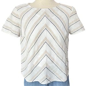 Vince Camuto Linen Striped Short Sleeve Top in neutral colors